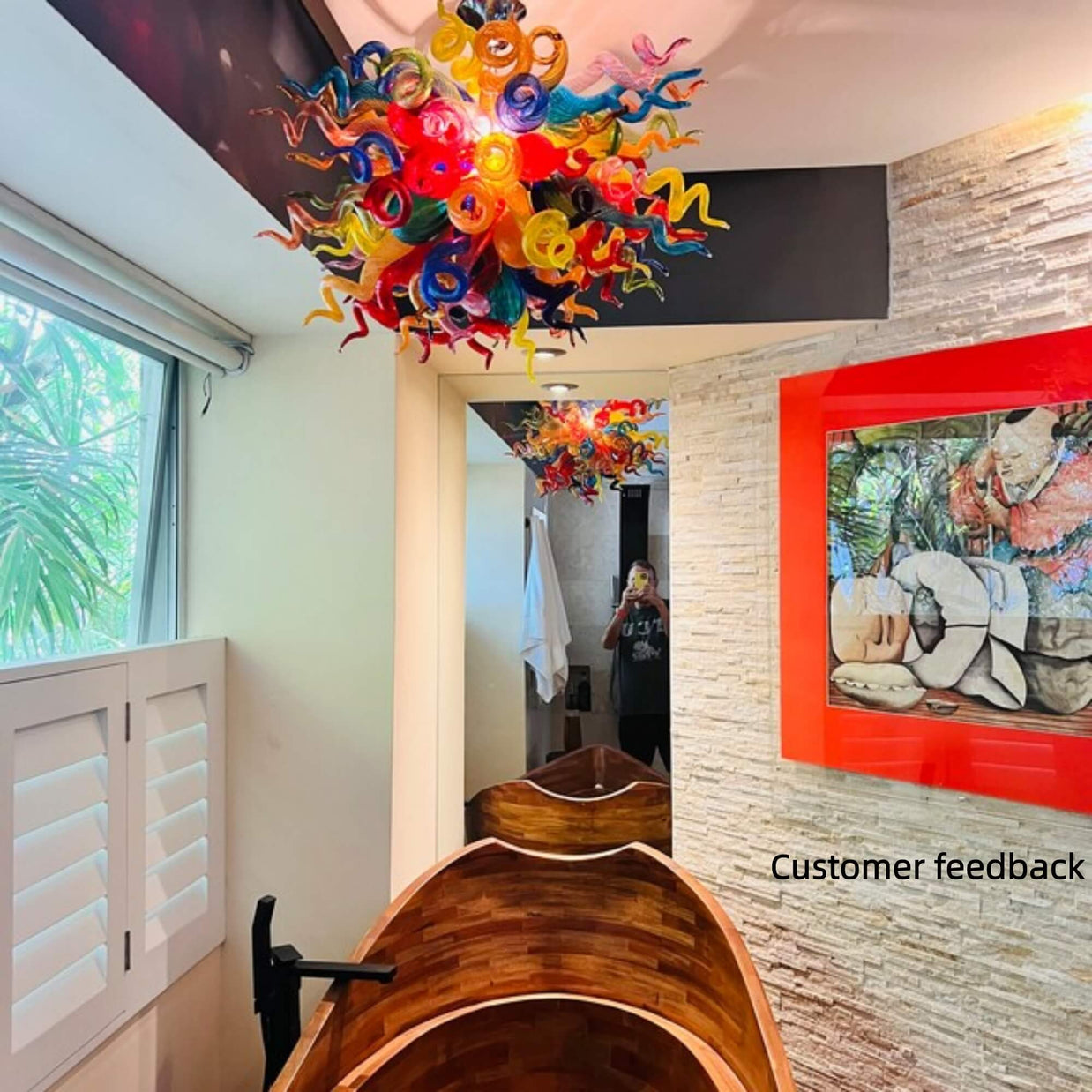Muticolor blown glass chandelier