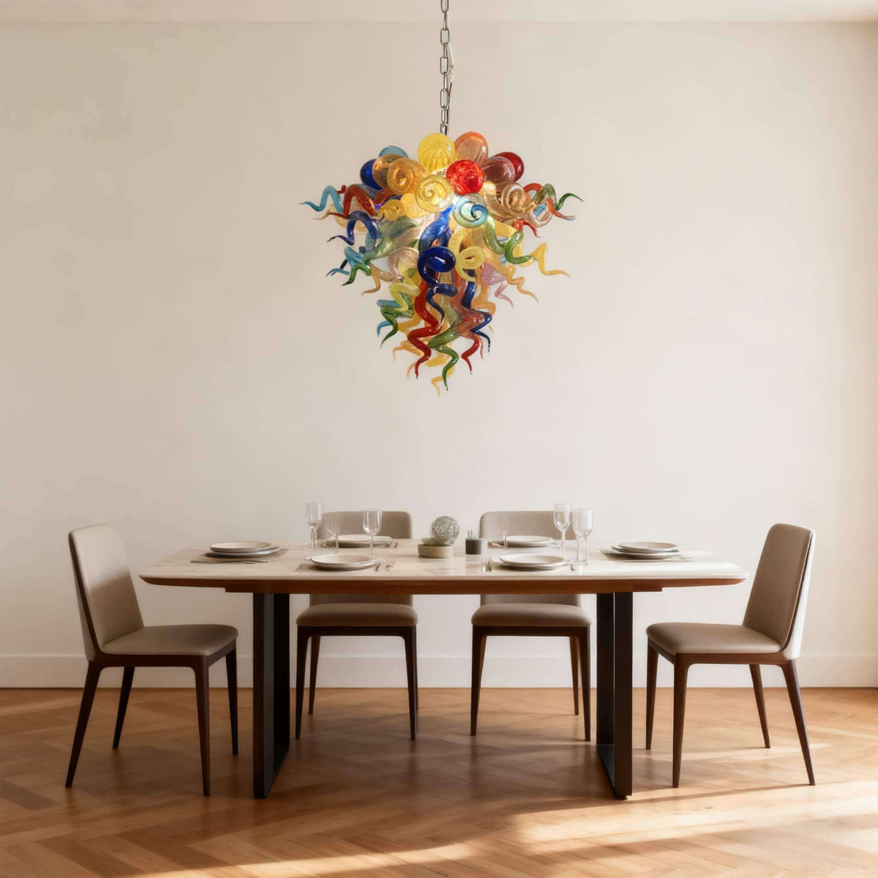 Muticolor blown glass chandelier
