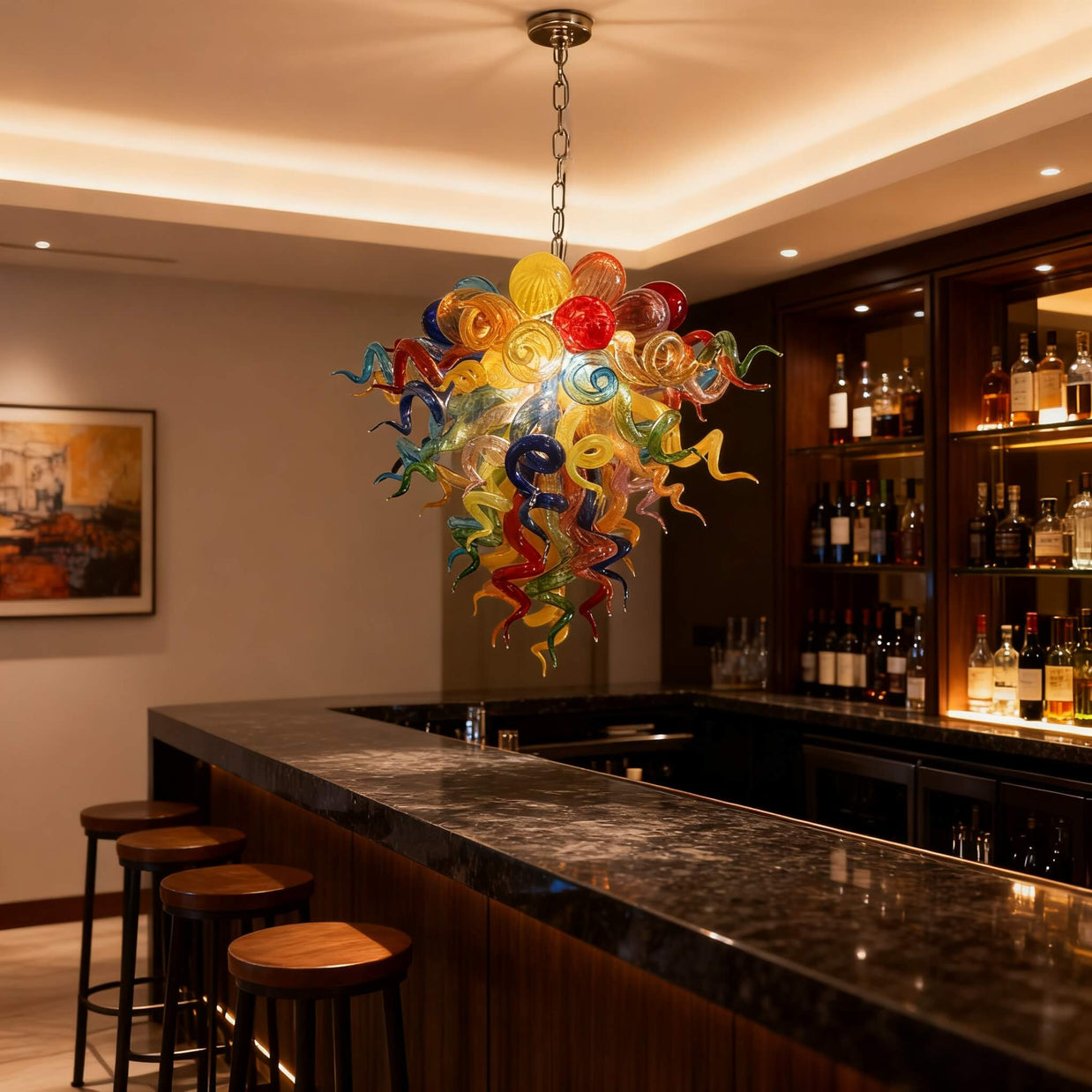 Muticolor blown glass chandelier