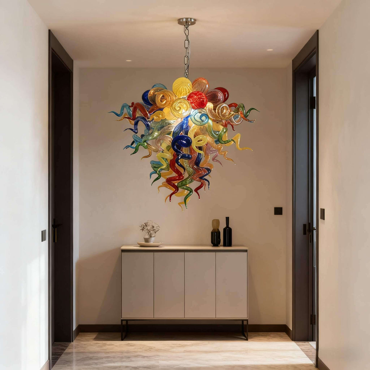 Muticolor blown glass chandelier