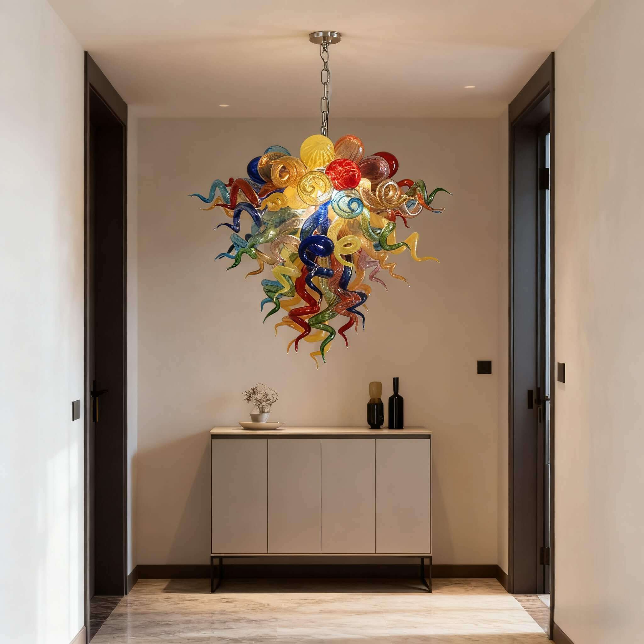 Muticolor blown glass chandelier