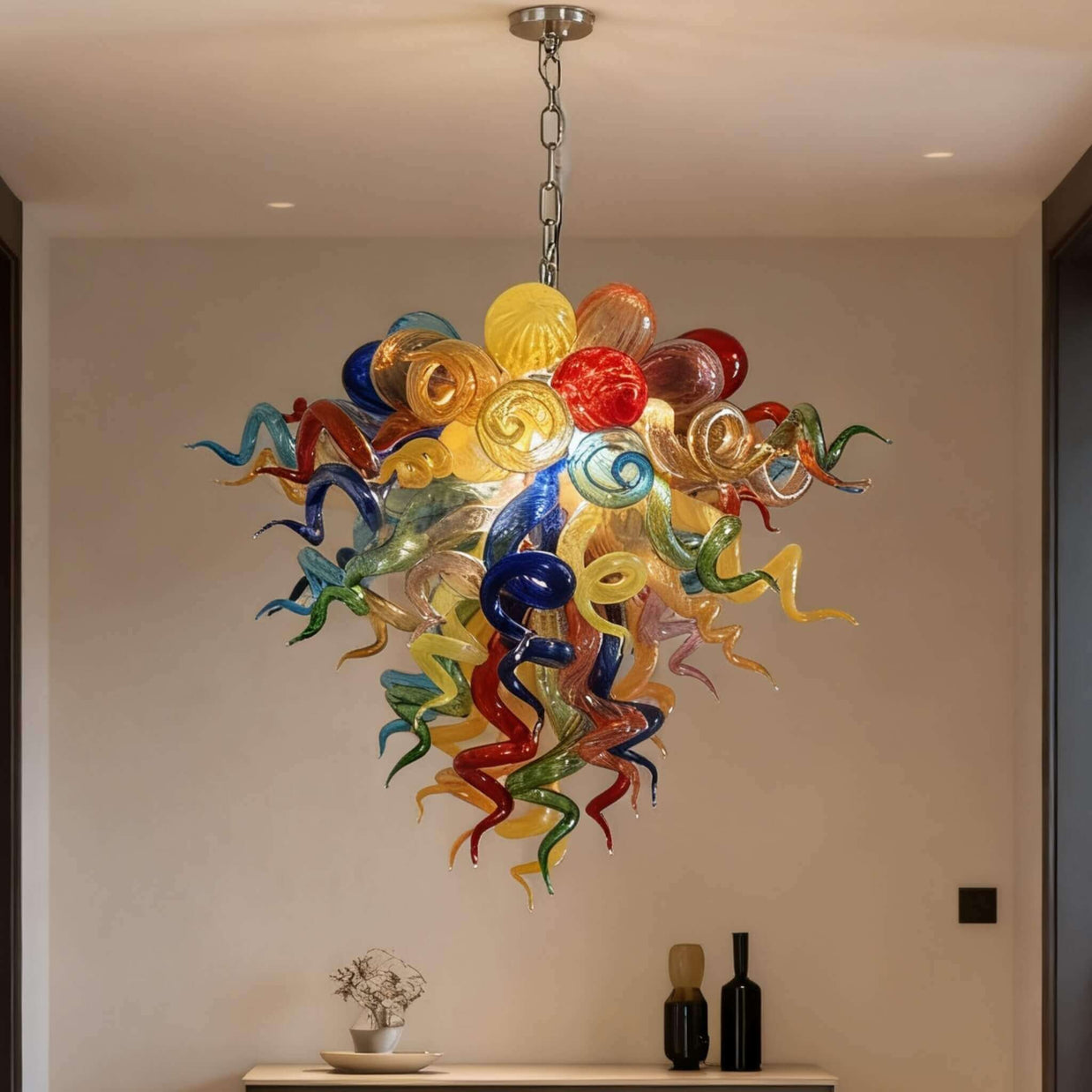 Muticolor blown glass chandelier