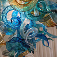 Chihuly style hand made blown glass mixed blue color chandelier ligthing art