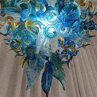 Chihuly style hand made blown glass mixed blue color chandelier ligthing art