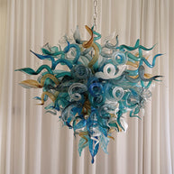 Chihuly style hand made blown glass mixed blue color chandelier ligthing art