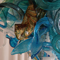 Chihuly style hand made blown glass mixed blue color chandelier ligthing art