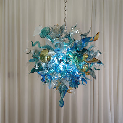 Chihuly style hand made blown glass mixed blue color chandelier ligthing art