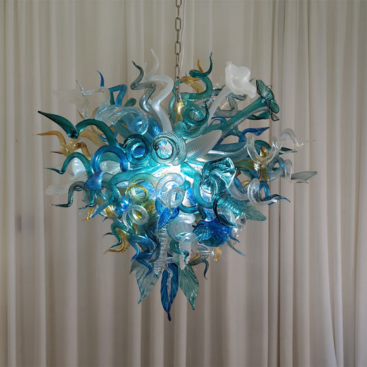 Chihuly style hand made blown glass mixed blue color chandelier ligthing art