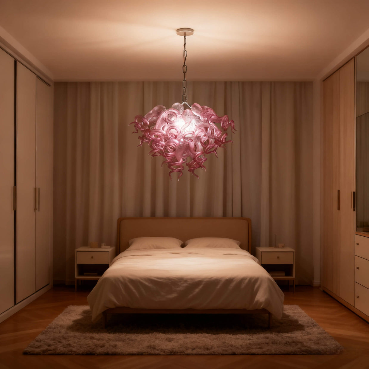 blown glass pink chandelier