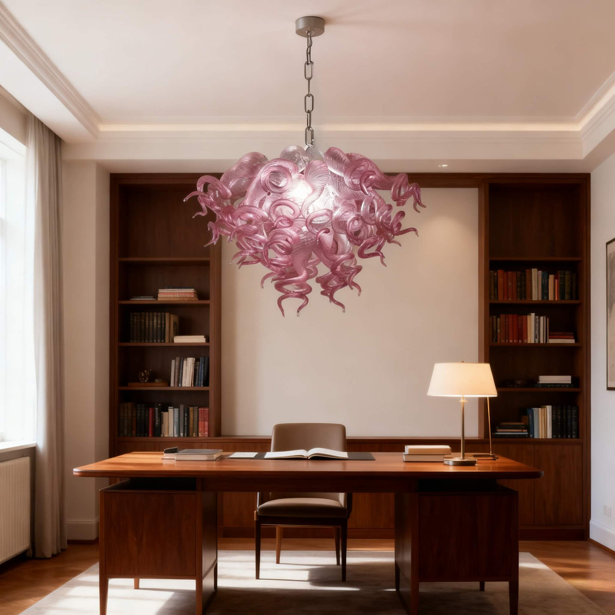 blown glass pink chandelier