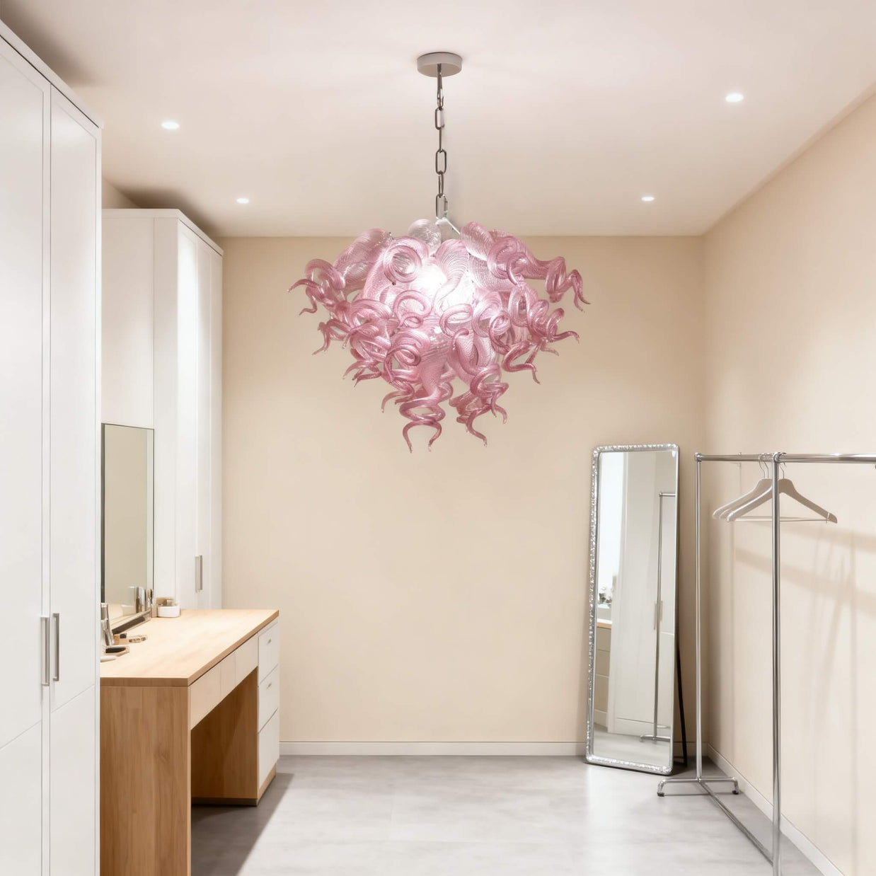 blown glass pink chandelier
