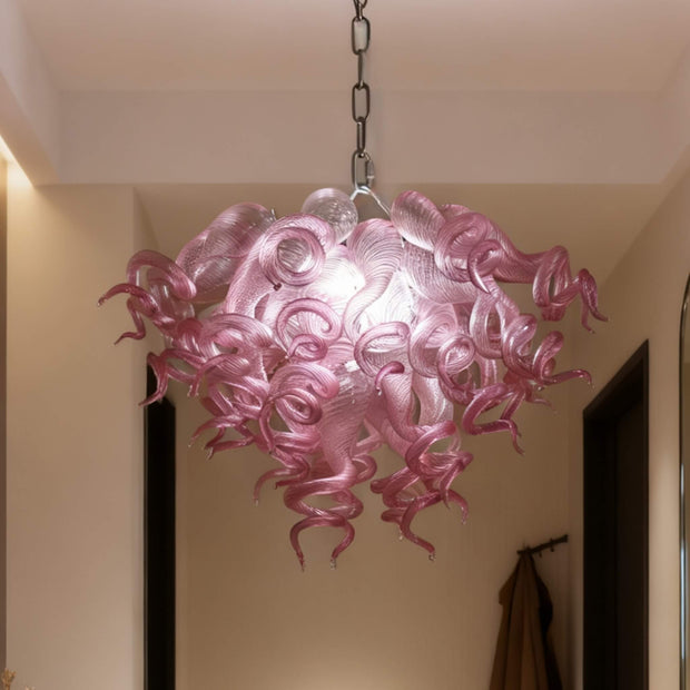 blown glass pink chandelier