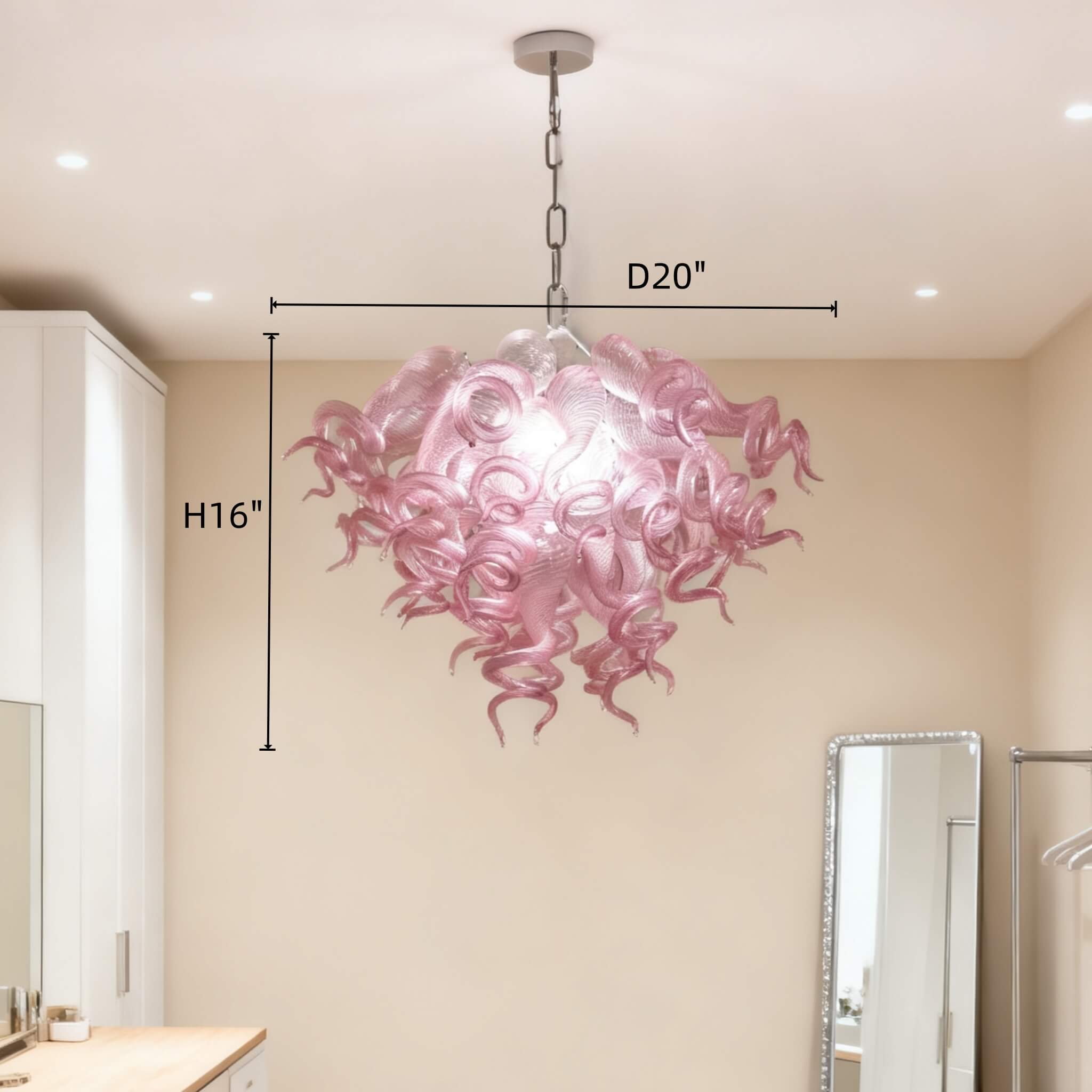 blown glass pink chandelier