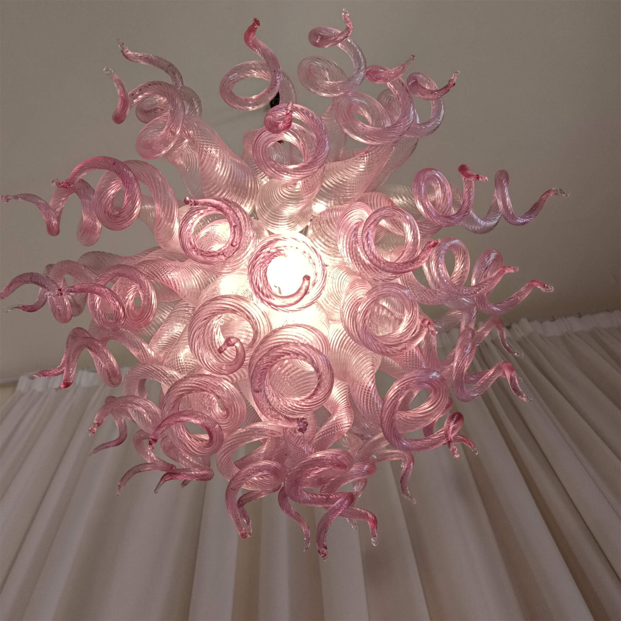 blown glass pink chandelier