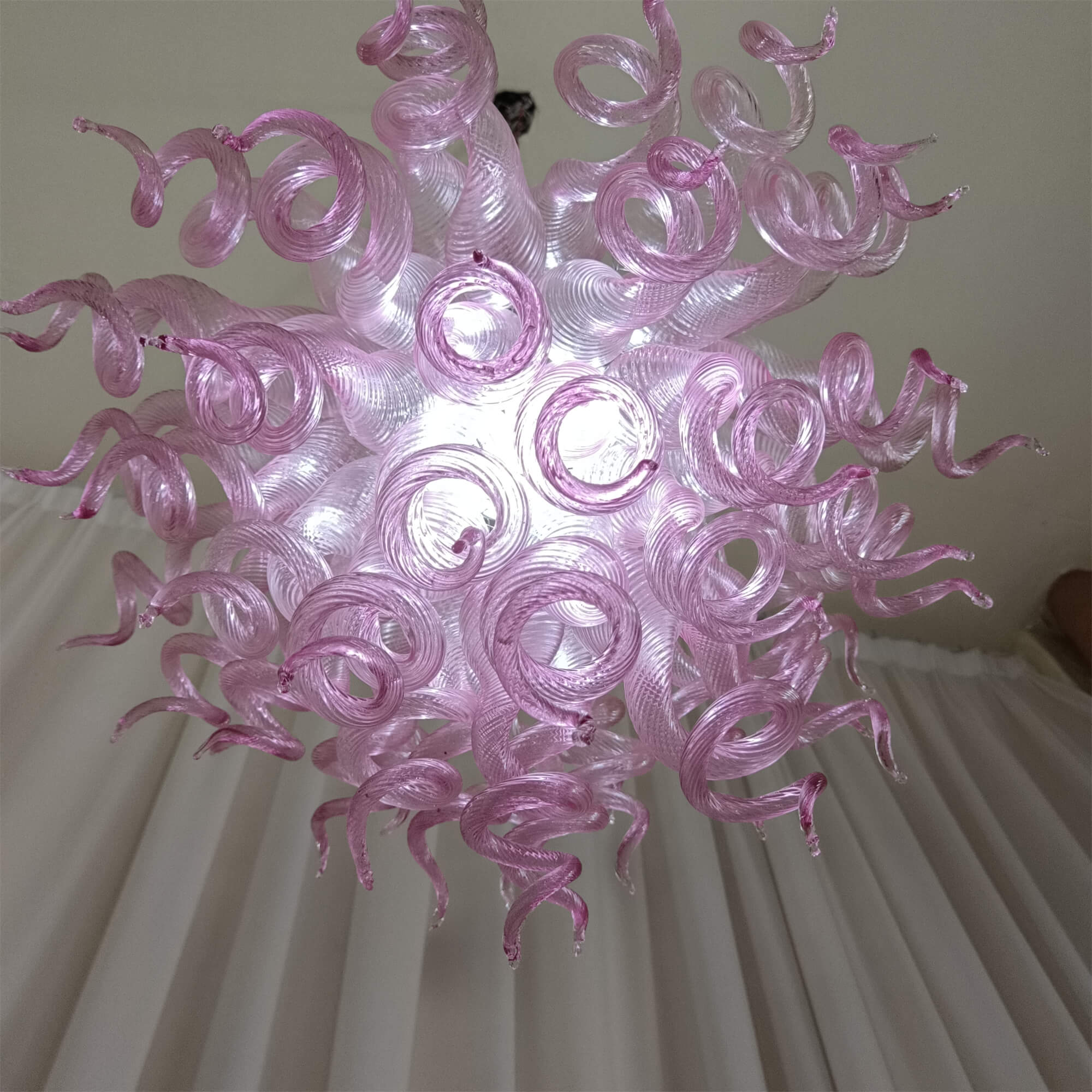 blown glass pink chandelier