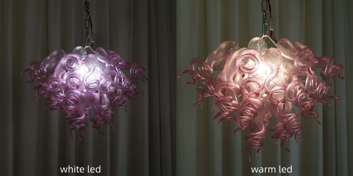 blown glass pink chandelier