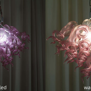 blown glass pink chandelier