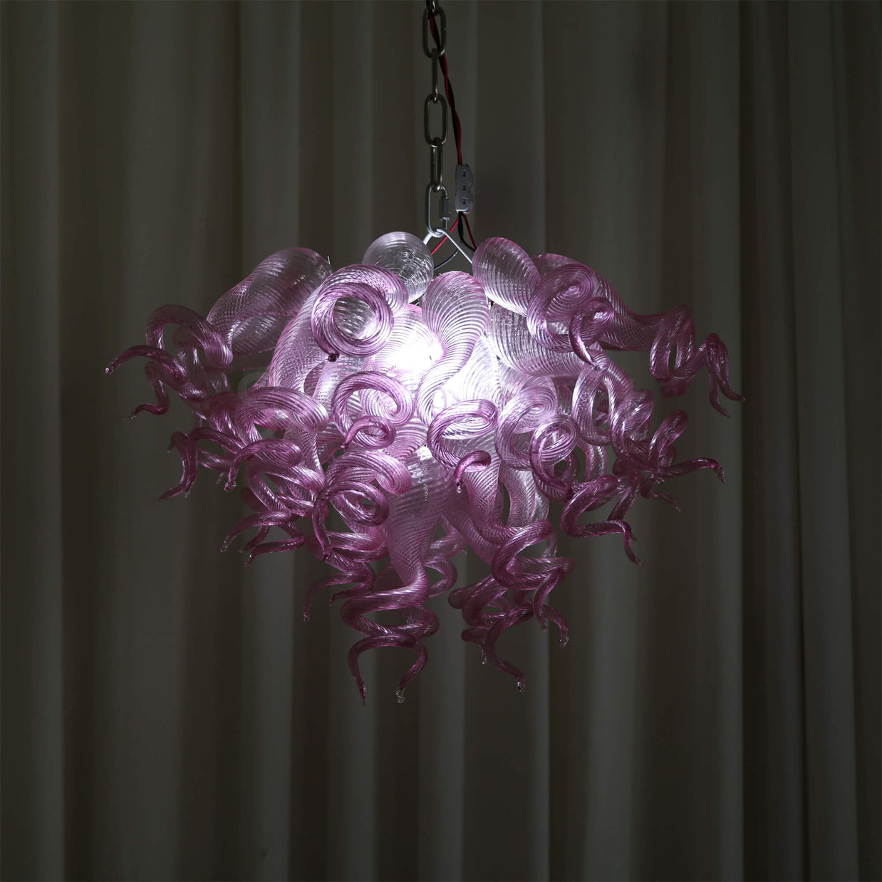 blown glass pink chandelier