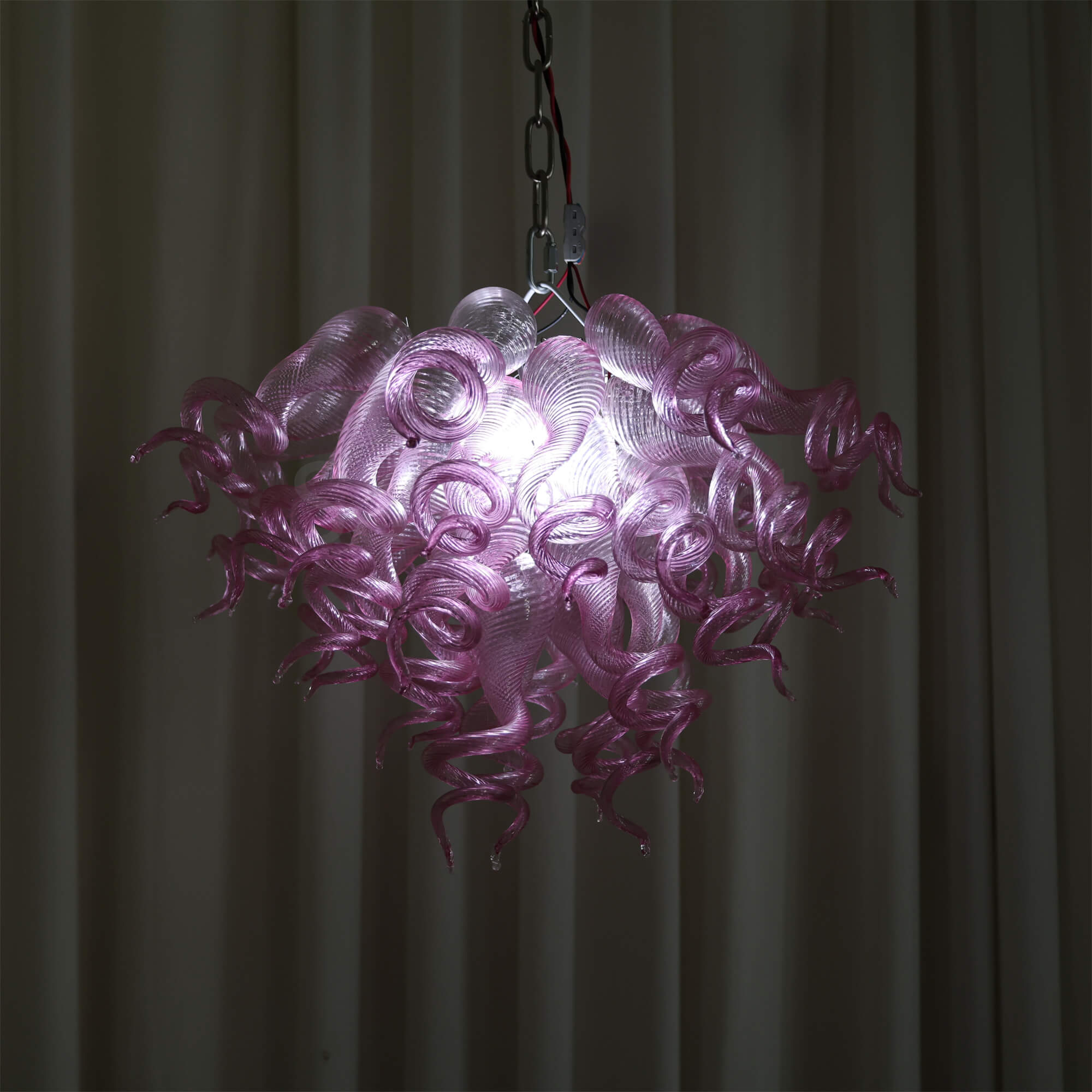 blown glass pink chandelier