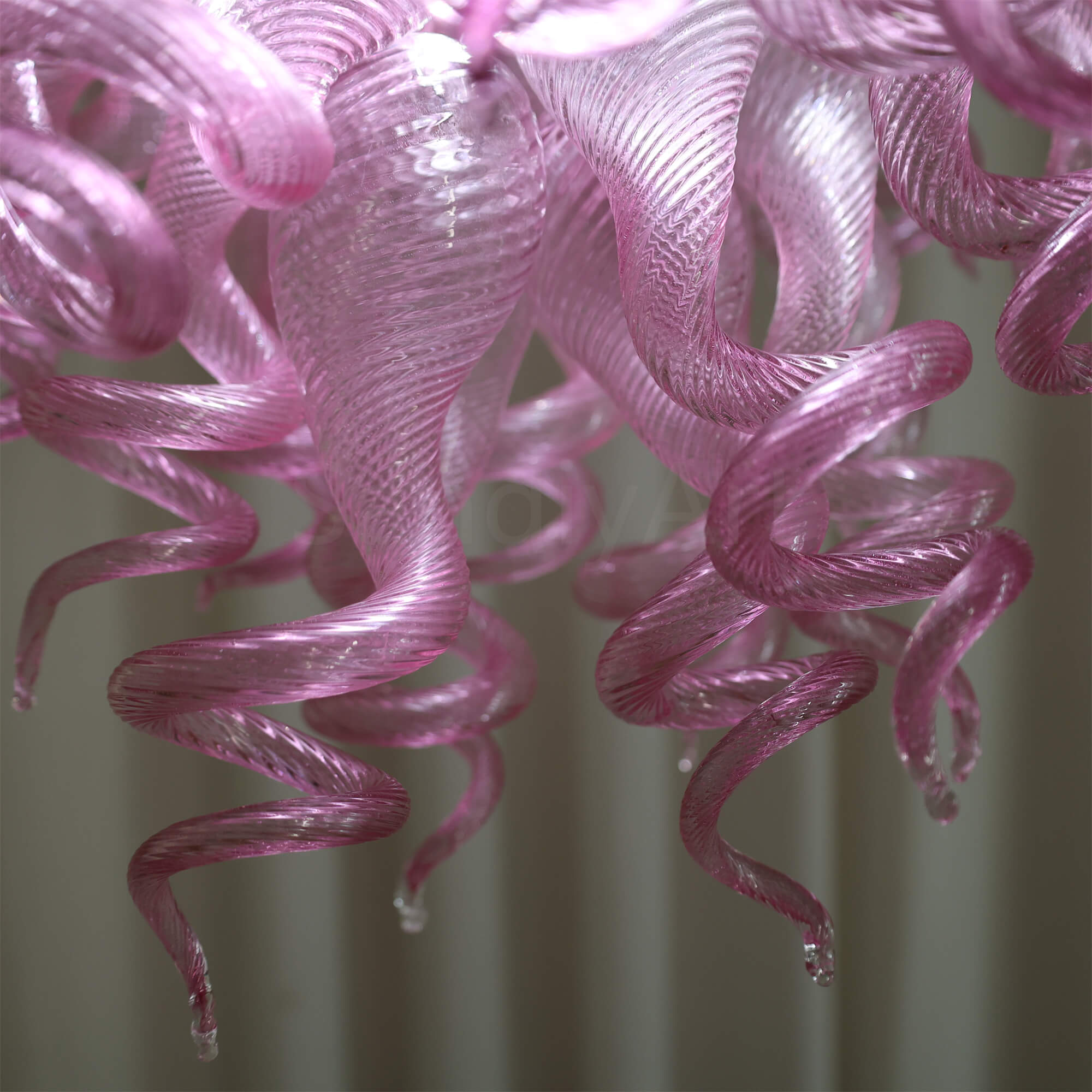 blown glass pink chandelier