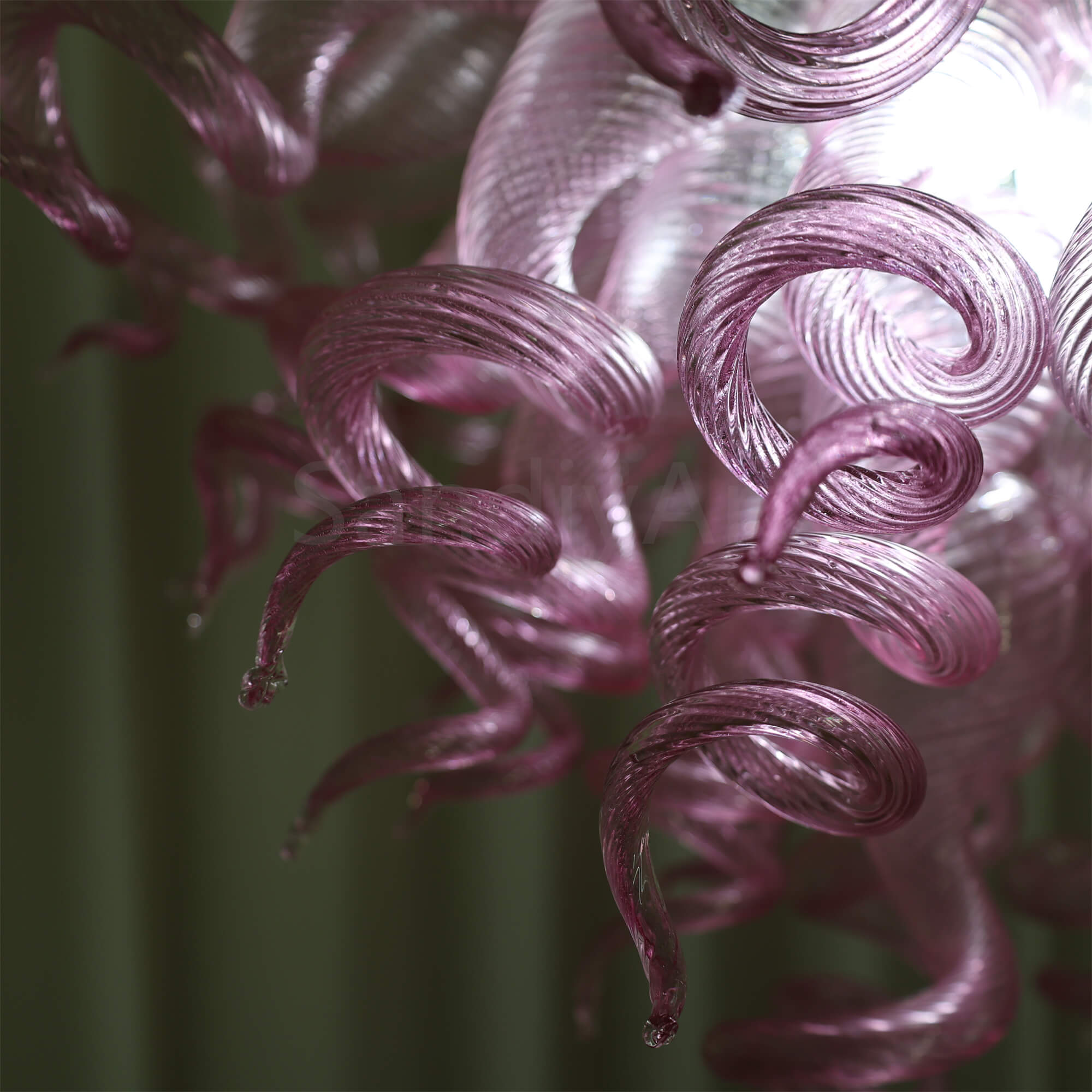 blown glass pink chandelier