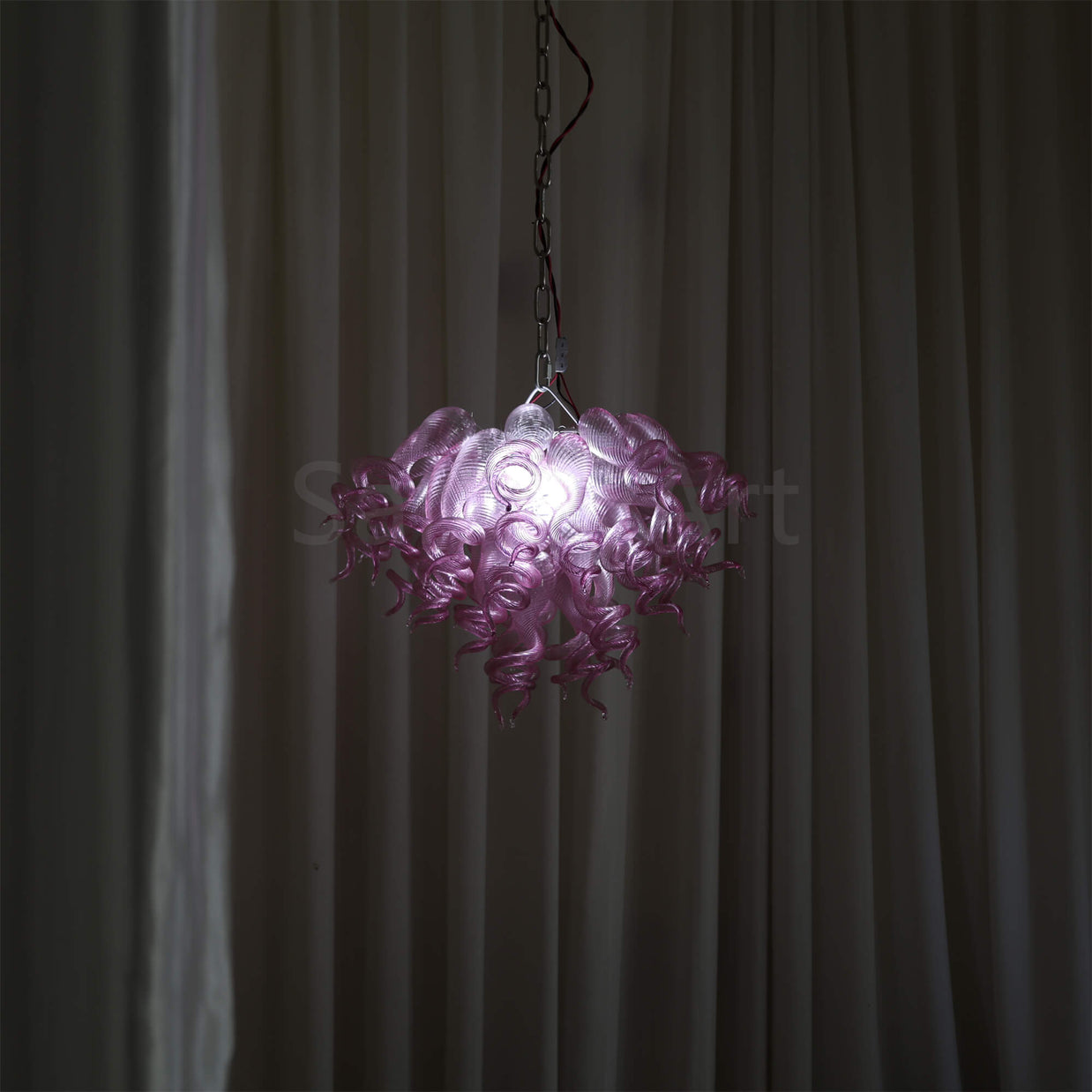 blown glass pink chandelier
