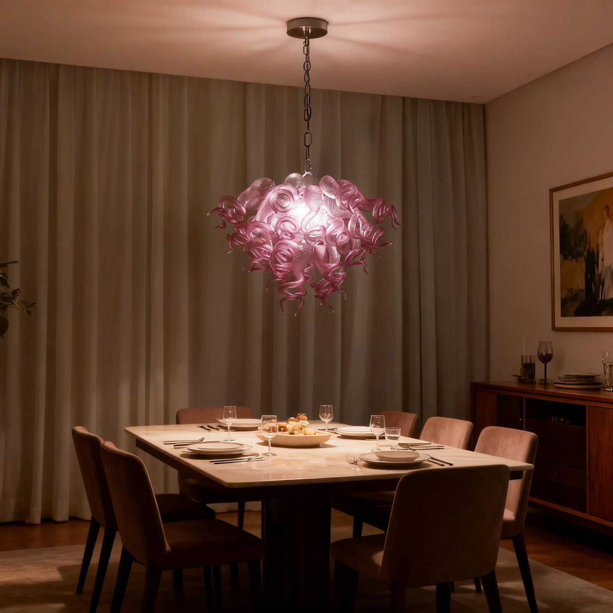 blown glass pink chandelier
