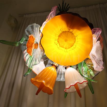 Specail design Inspired by flowers in nature hand made blown glass flower chandelier decoration for dining room, bed room, living room, Entrance