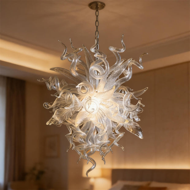 Modern design dining room decoration chihuly type mouth blown glass chandelier clear color