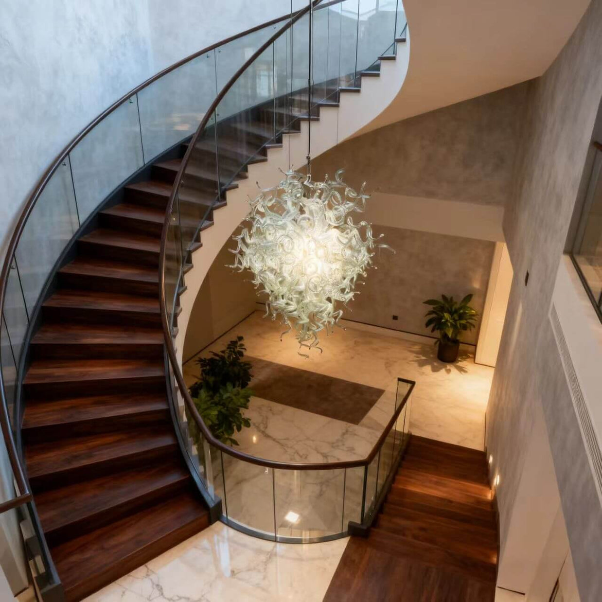 Hand blown clear glass chandeliers