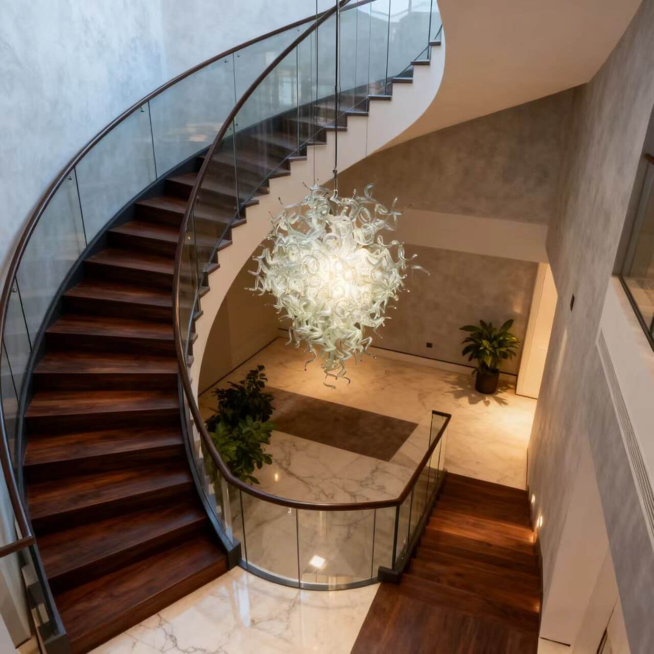 Hand blown clear glass chandeliers