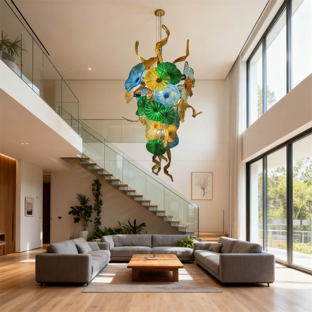 Handmade DIY art blown glass lotus leaf plate chandelier wedding lighting decoration