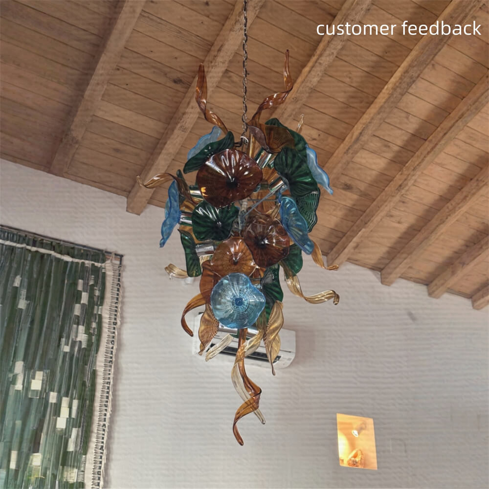 Handmade DIY art blown glass lotus leaf plate chandelier wedding lighting decoration