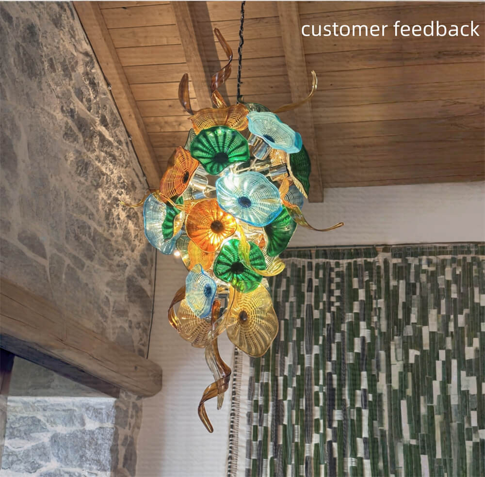 Handmade DIY art blown glass lotus leaf plate chandelier wedding lighting decoration