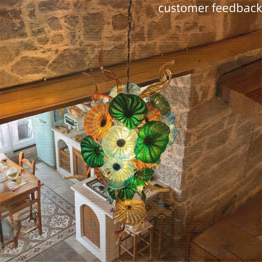Handmade DIY art blown glass lotus leaf plate chandelier wedding lighting decoration