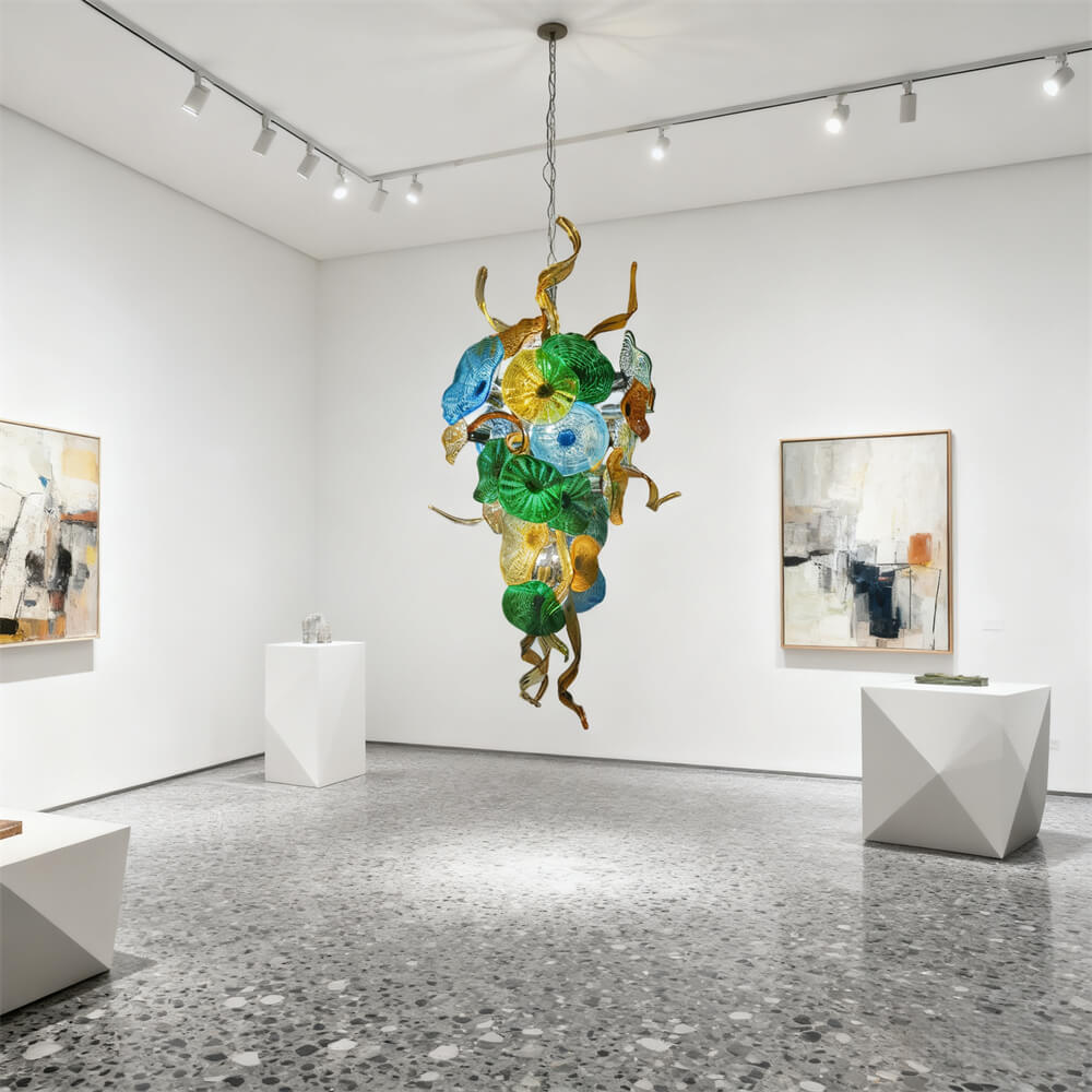 Handmade DIY art blown glass lotus leaf plate chandelier wedding lighting decoration