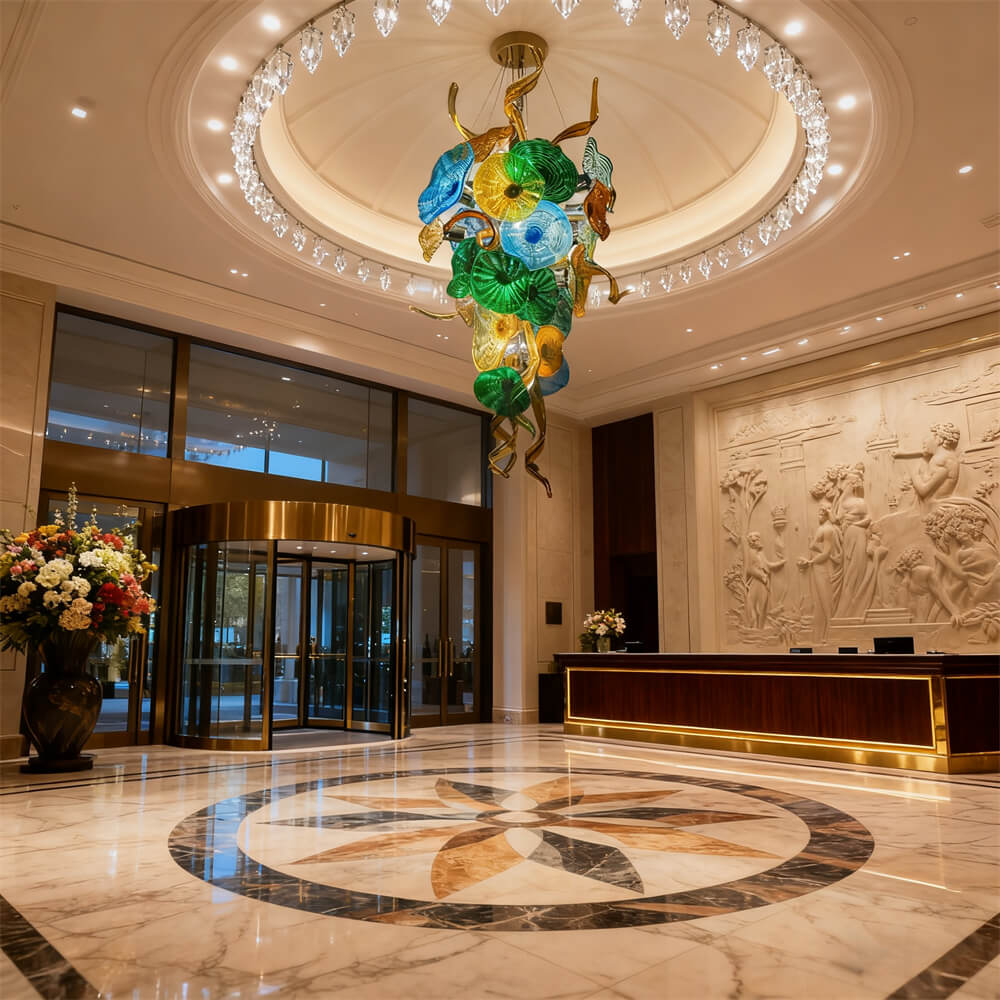 Handmade DIY art blown glass lotus leaf plate chandelier wedding lighting decoration