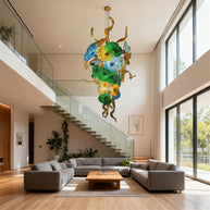 Handmade DIY art blown glass lotus leaf plate chandelier wedding lighting decoration