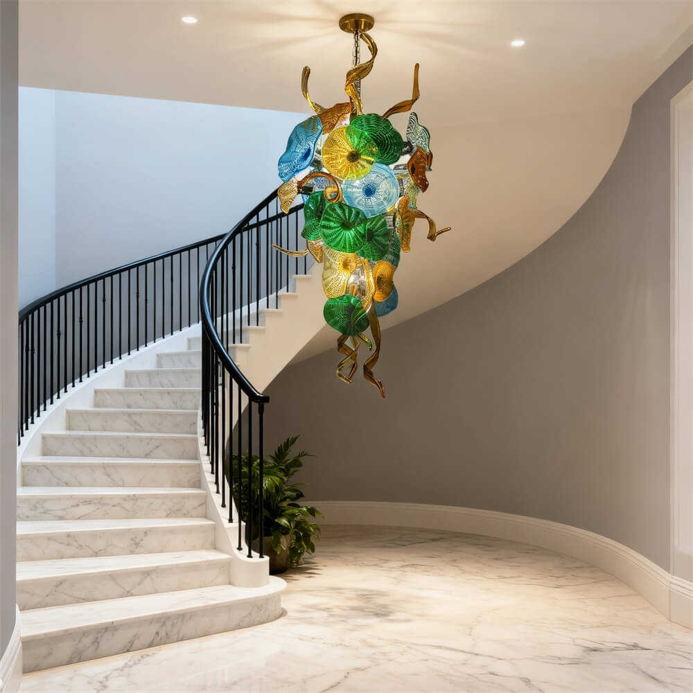 Handmade DIY art blown glass lotus leaf plate chandelier wedding lighting decoration