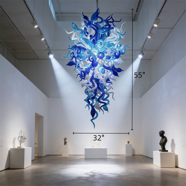 Blue color hand made DIY blown glass chihuly type chandelier stairwell decoration