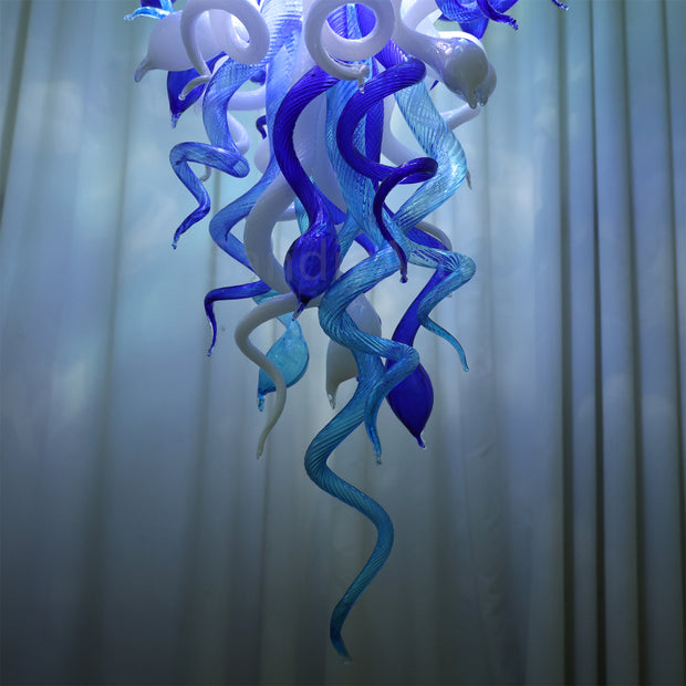 Blue color hand made DIY blown glass chihuly type chandelier stairwell decoration