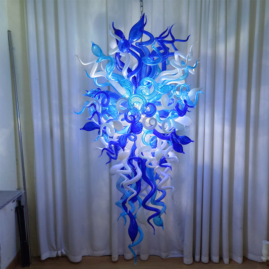 Blue color hand made DIY blown glass chihuly type chandelier stairwell decoration