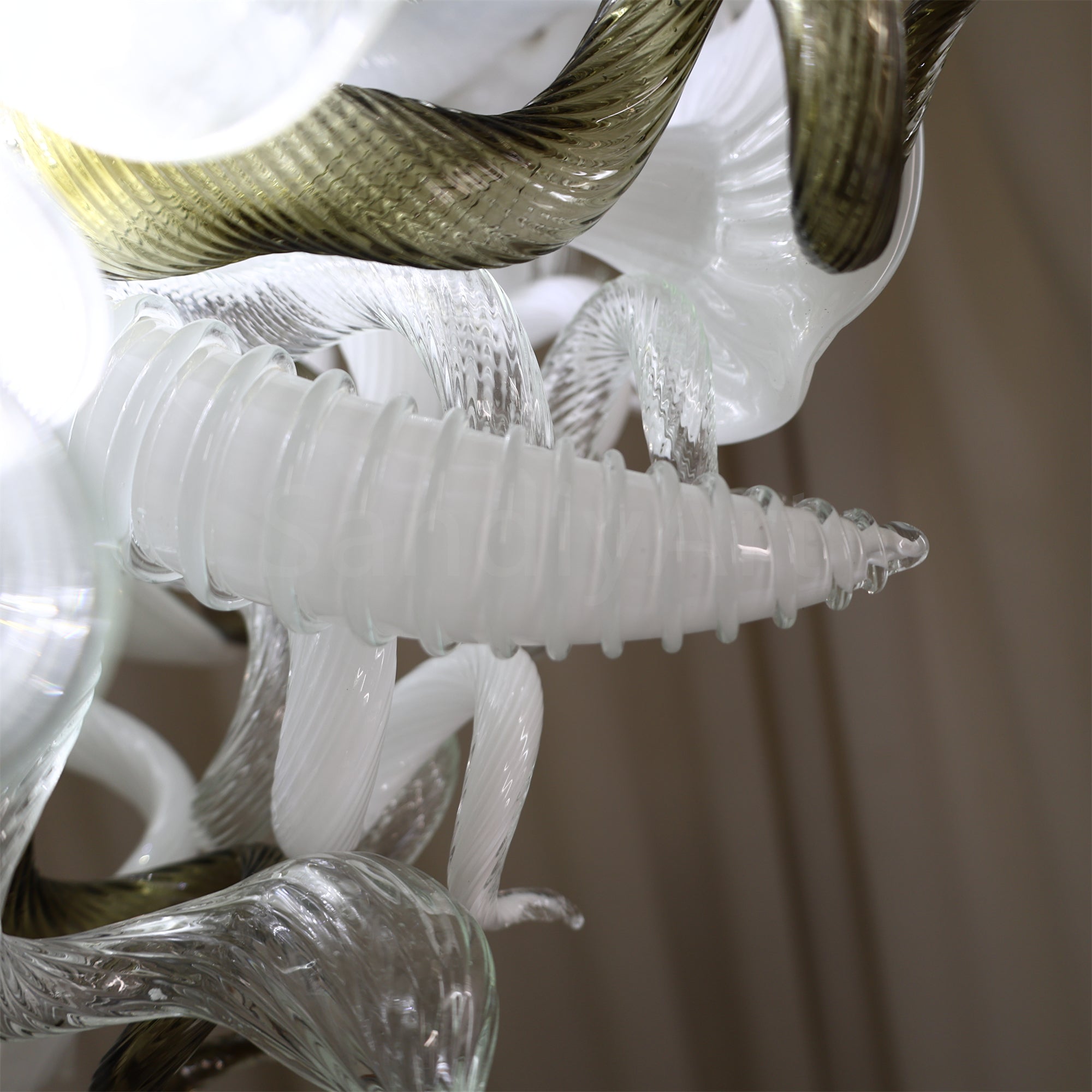 Fashion design white mixed green grey color hand made blown glass chihuly style art chandelier