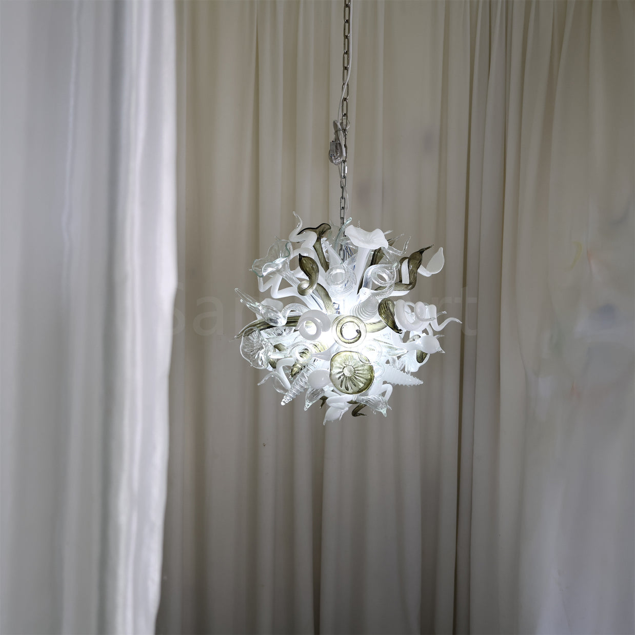 Fashion design white mixed green grey color hand made blown glass chihuly style art chandelier