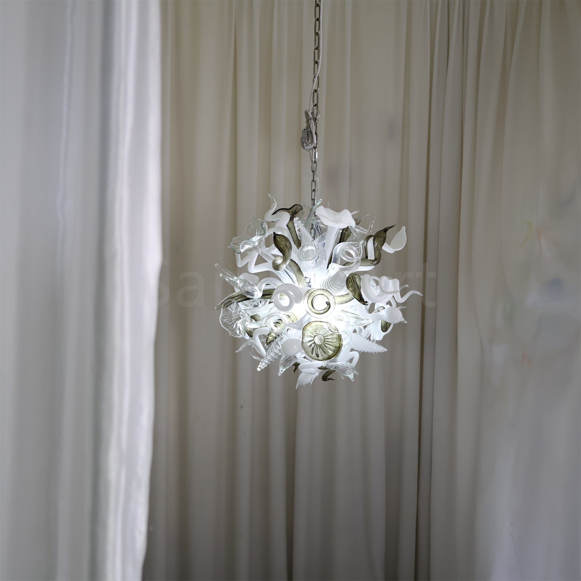 Fashion design white mixed green grey color hand made blown glass chihuly style art chandelier