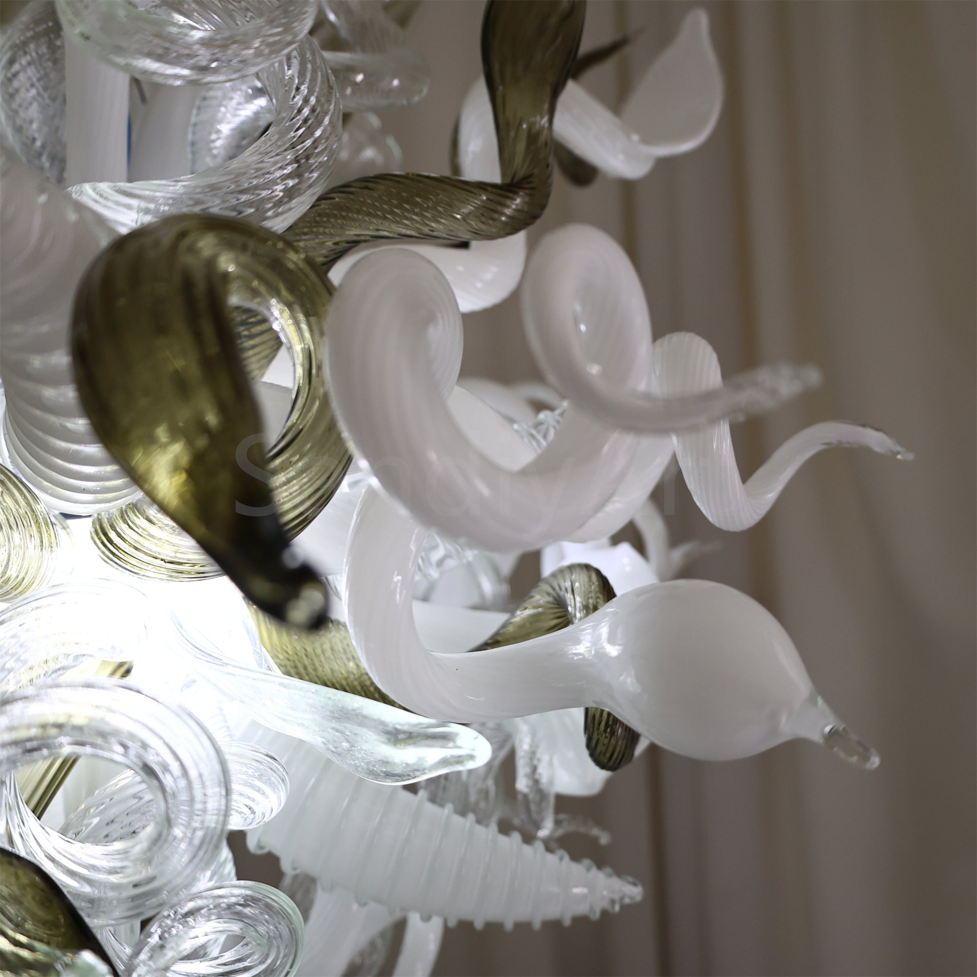 Fashion design white mixed green grey color hand made blown glass chihuly style art chandelier