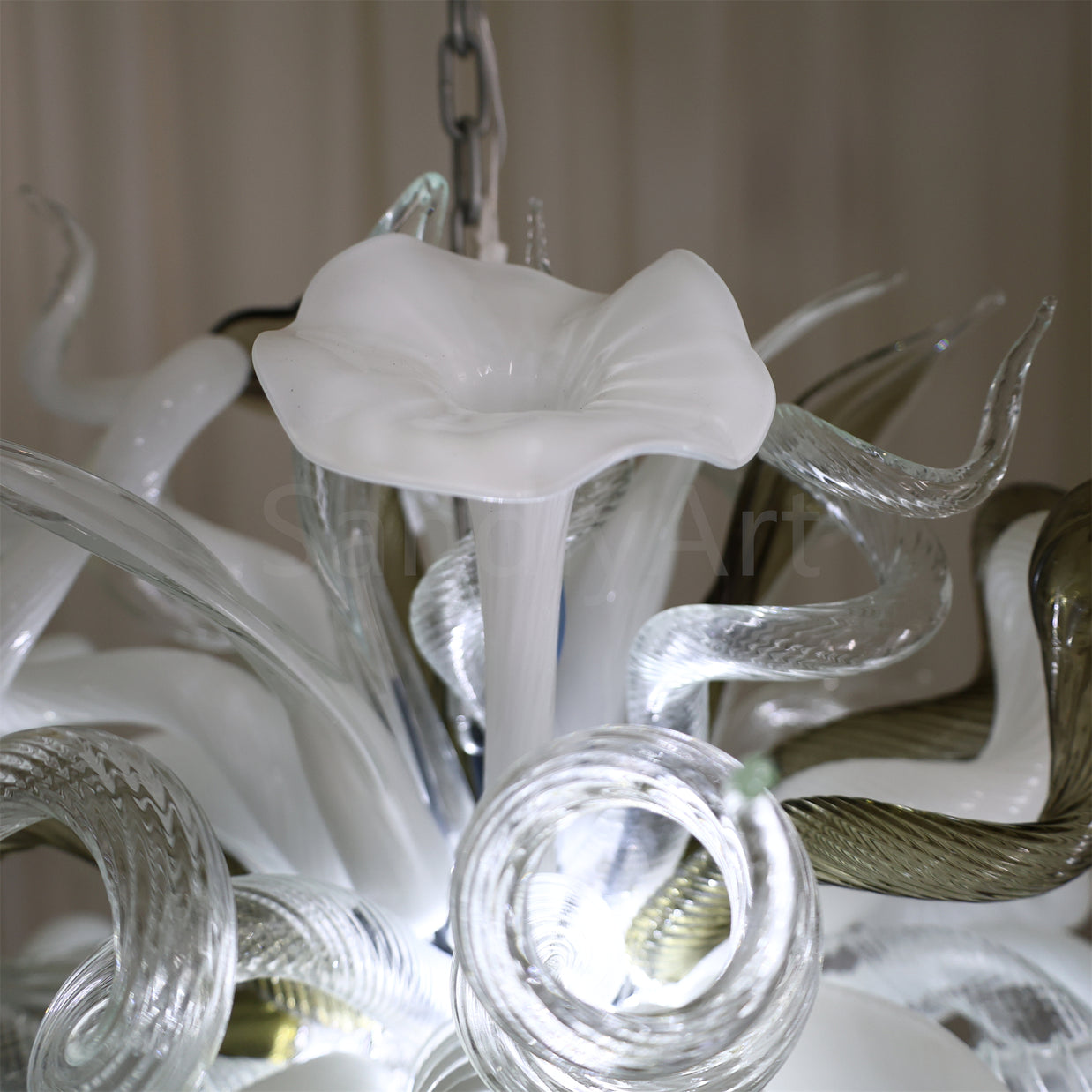 Fashion design white mixed green grey color hand made blown glass chihuly style art chandelier