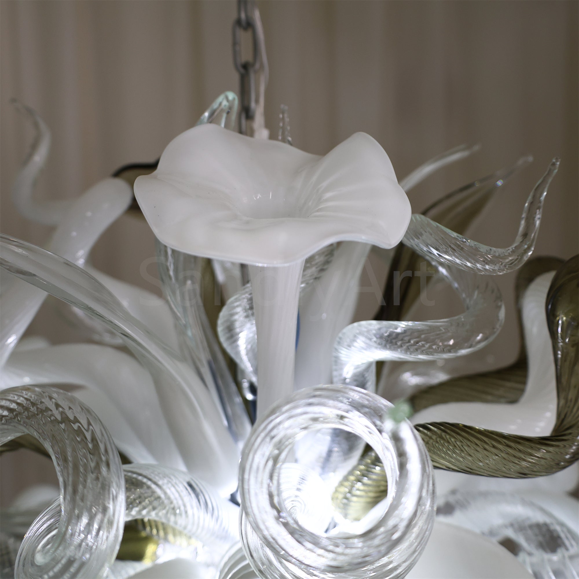 Fashion design white mixed green grey color hand made blown glass chihuly style art chandelier