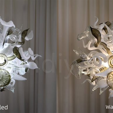 Fashion design white mixed green grey color hand made blown glass chihuly style art chandelier
