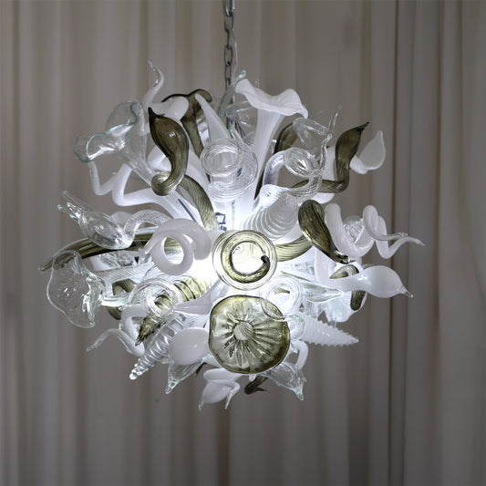 Fashion design white mixed green grey color hand made blown glass chihuly style art chandelier